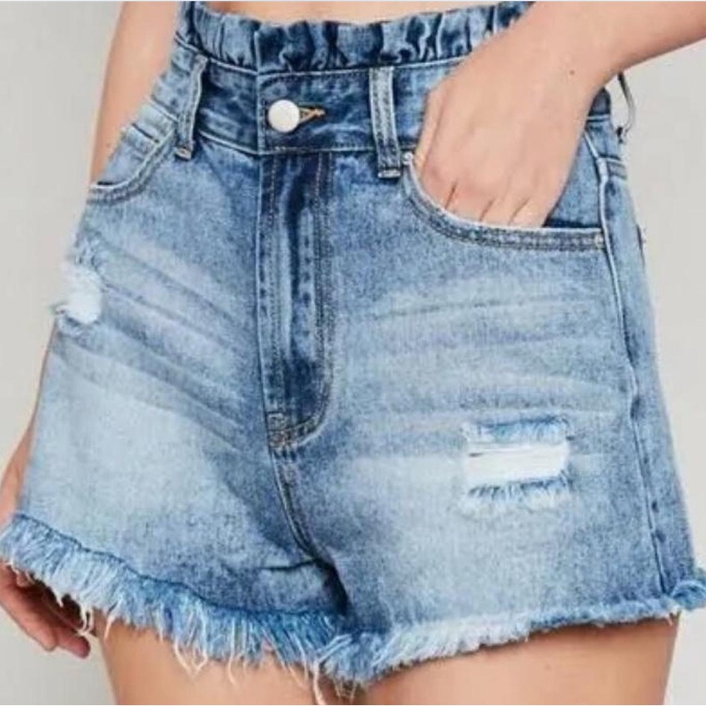 Denim High-Waisted Distressed Shorts